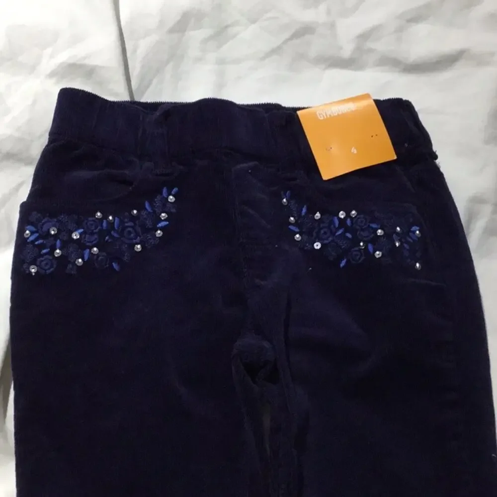 Gymboree 4T navy elastic waist cords bejeweled NWT